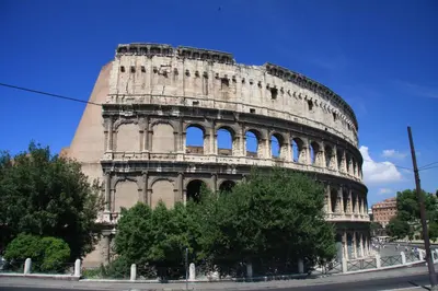 a view of the leaning tower of colossus at Viale del Colosseo in Rome