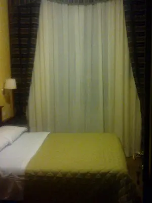 a bedroom with a bed and a window with curtains at 3 Lati di Pitagora B&B in Rome
