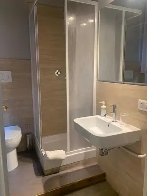 a bathroom with a shower and a sink and a toilet at Mc - Piazza Mancini in Rome
