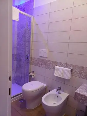 a bathroom with a toilet and a sink and a shower at Apollo Apartments Colosseo in Rome