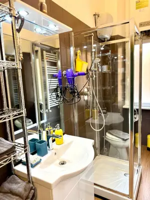 a bathroom with a sink and a shower at Angelico 90 in Rome