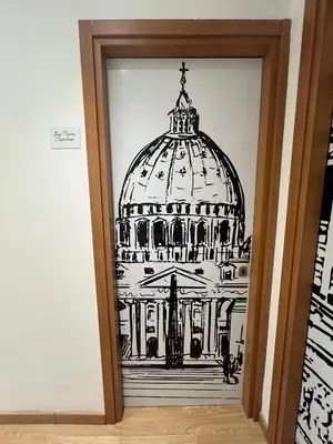 a drawing of a domed building on a wall at Rooma Beb in Rome