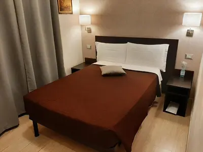 a bedroom with a large bed with a brown blanket at Roman Residence in Rome