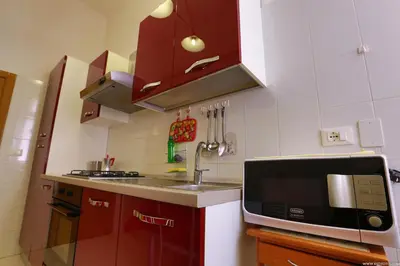 a small kitchen with a microwave and a sink at Gordon's Apartment in Rome