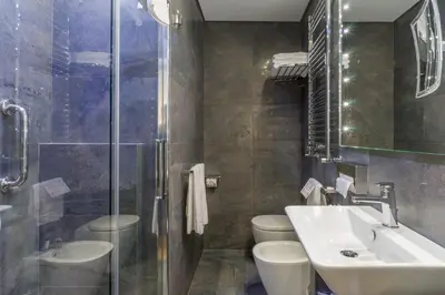 a bathroom with a toilet and a sink and a shower at Les Diamants in Rome