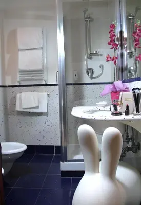 a bathroom with a shower and a sink and a toilet at Hotel Windrose in Rome