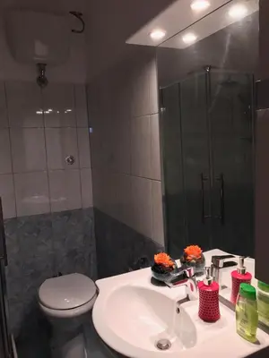 a bathroom with a sink and a toilet and a shower at Pardis Guest house in Rome