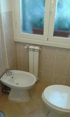 a bathroom with a toilet and a sink and a window at Long Bridge House in Rome