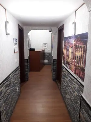 a hallway in a building with paintings on the walls at Botel Inn in Rome