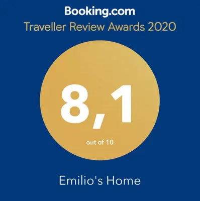 a yellow circle with the number eight and the words travel review awards at Emilio's Home in Rome
