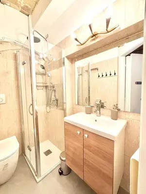 a bathroom with a sink and a shower and a toilet at Steps from the Vatican Guesthouse in Rome