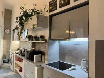 a kitchen with a sink and a microwave at Luca's Vatican Hospitality in Rome