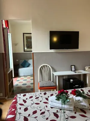 a hotel room with a bed and a tv on the wall at Affitacamere Radi in Rome
