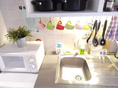 a kitchen counter with a sink and a microwave at Domus Ferruccio in Rome