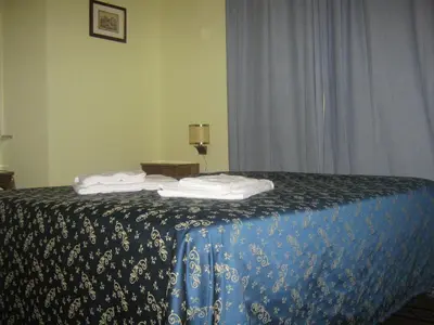 a room with a bed with a blue and white blanket at Hotel Ferraro in Rome