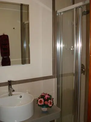 a bathroom with a sink and a glass shower at B&B La Casa Di Rosy in Rome