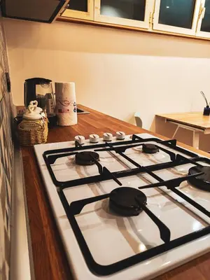 a stove top oven sitting on top of a kitchen counter at MVM Apartment in Rome