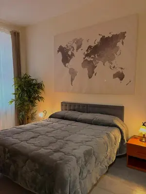 a bedroom with a bed with a map on the wall at Sole E Luna in Rome