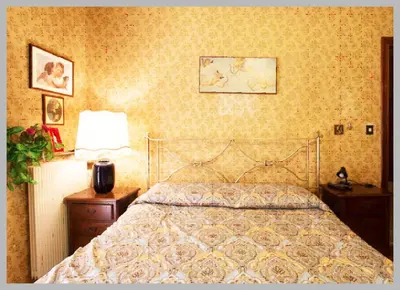 a bedroom with a bed and two tables and a lamp at Palini's House in Rome