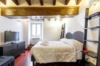 a bedroom with a large bed and a television at Trastevere Apartments in Rome