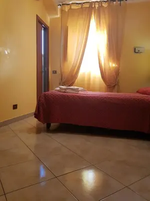 a bedroom with a bed and a window with curtains at B&B Rudy in Rome