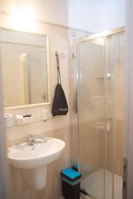 a bathroom with a sink and a glass shower at Domus Diana in Rome