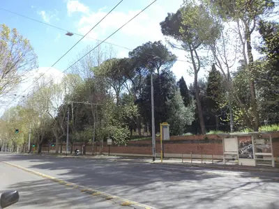 an empty street with a fence and trees in the background at B&B CultRoma Roof Garden in Rome
