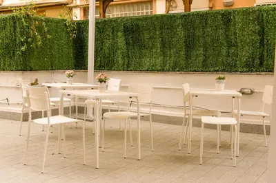 a group of tables and chairs in front of a hedge at B&B CultRoma Roof Garden in Rome