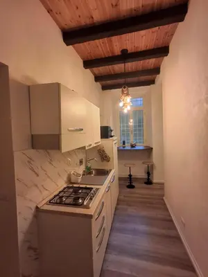a kitchen with a stove and a counter top at Lighthouse Suites Trastevere in Rome