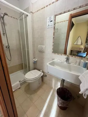 a bathroom with a toilet and a sink and a shower at Colosseo Roma in Rome