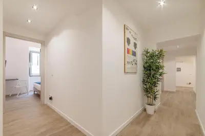 a living room with a white wall and a plant at Roma Station House in Rome