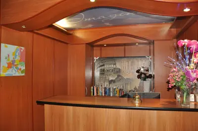 a library with a book shelf with a painting on the wall at Hotel Beauty in Rome