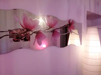 a mirror with pink flowers on a wall at Max House in Rome
