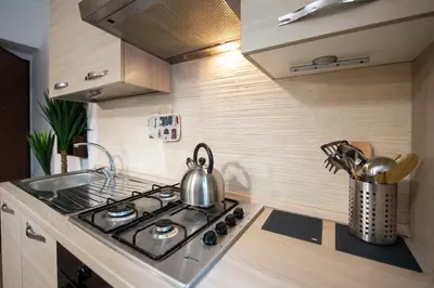 a kitchen with a stove with a tea kettle on it at Domus Caracalla Nel Cuore Di Roma in Rome