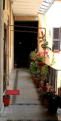 a hallway with potted plants in front of a building at MANDRUCHELLO'S in Rome
