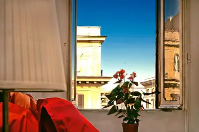 a window with a potted plant and a view of a building at Vatican Paradise in Rome