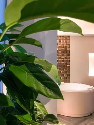 a bathroom with a toilet and a green plant at LuMa Suite Via Veneto - Your luxury style 22 in Rome