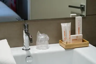 a bathroom sink with a faucet and toothbrushes and a mirror at Hotel San Giovanni Roma in Rome