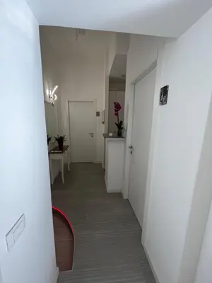 a hallway with white walls and a white door at Domus Flavia B&B in Rome