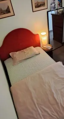 a bedroom with a bed with a red head board at your Rome basic but bonnie corner in Rome