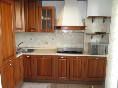 a kitchen with wooden cabinets and a sink and a stove at INTERNO DIECI in Rome