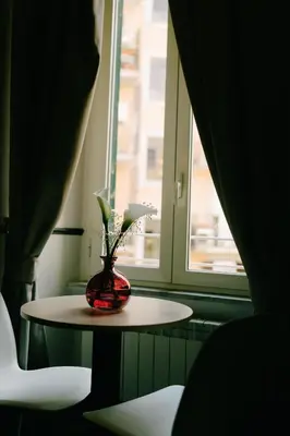a vase sitting on a table in front of a window at Royal Suite du Vatican in Rome