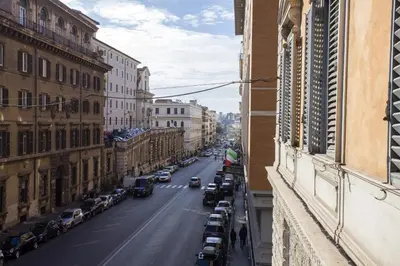 a view of a city street from a building at Colosseo Prestige Rooms in Rome