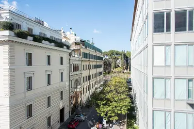 an aerial view of a street between two buildings at Lombardia40 Luxury Suites in Rome