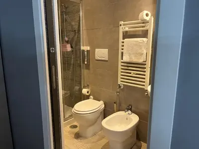 a bathroom with a toilet and a shower and a sink at Le Terrazze di San Giovanni in Rome