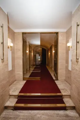 a hallway with a red carpet in a building at Delfini Trevi House in Rome