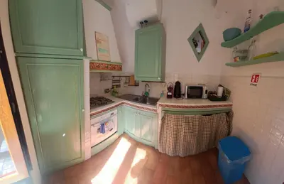 a kitchen with green cabinets and a sink at Saint Peter s roof in Rome