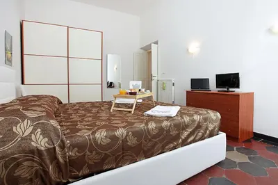a bedroom with a bed and a desk and a television at Angels In Rome in Rome