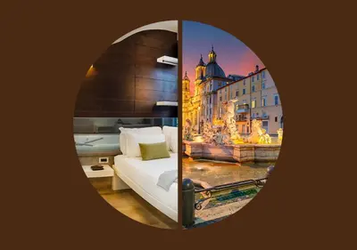 a hotel room with a picture of a city at Navona Stay in Rome