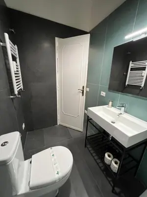 a bathroom with a white toilet and a sink at Miriam Apartment in Rome